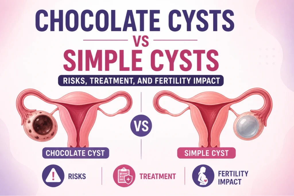 chocolate cyst vs simple cyst